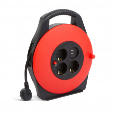 Kábeldob műanyag tartóval - 3 x 1,5 mm2 - 2 x USB - 10 m